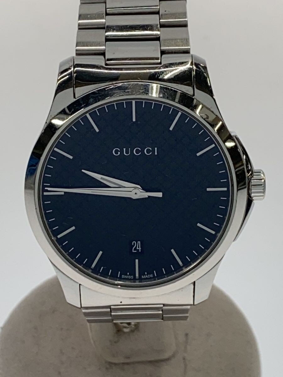 【中古】GUCCI◆クォーツ腕時計/アナログ/ステンレス/BLK/SLV/126.4//【服飾雑貨他】