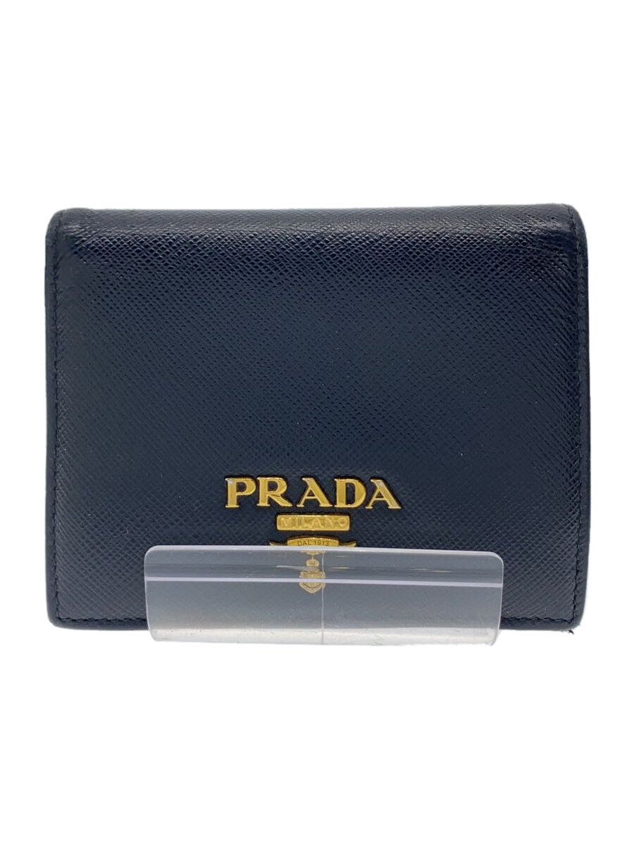 【中古】PRADA◆2つ折り財布/レザー/BLK/メンズ【服飾雑貨他】