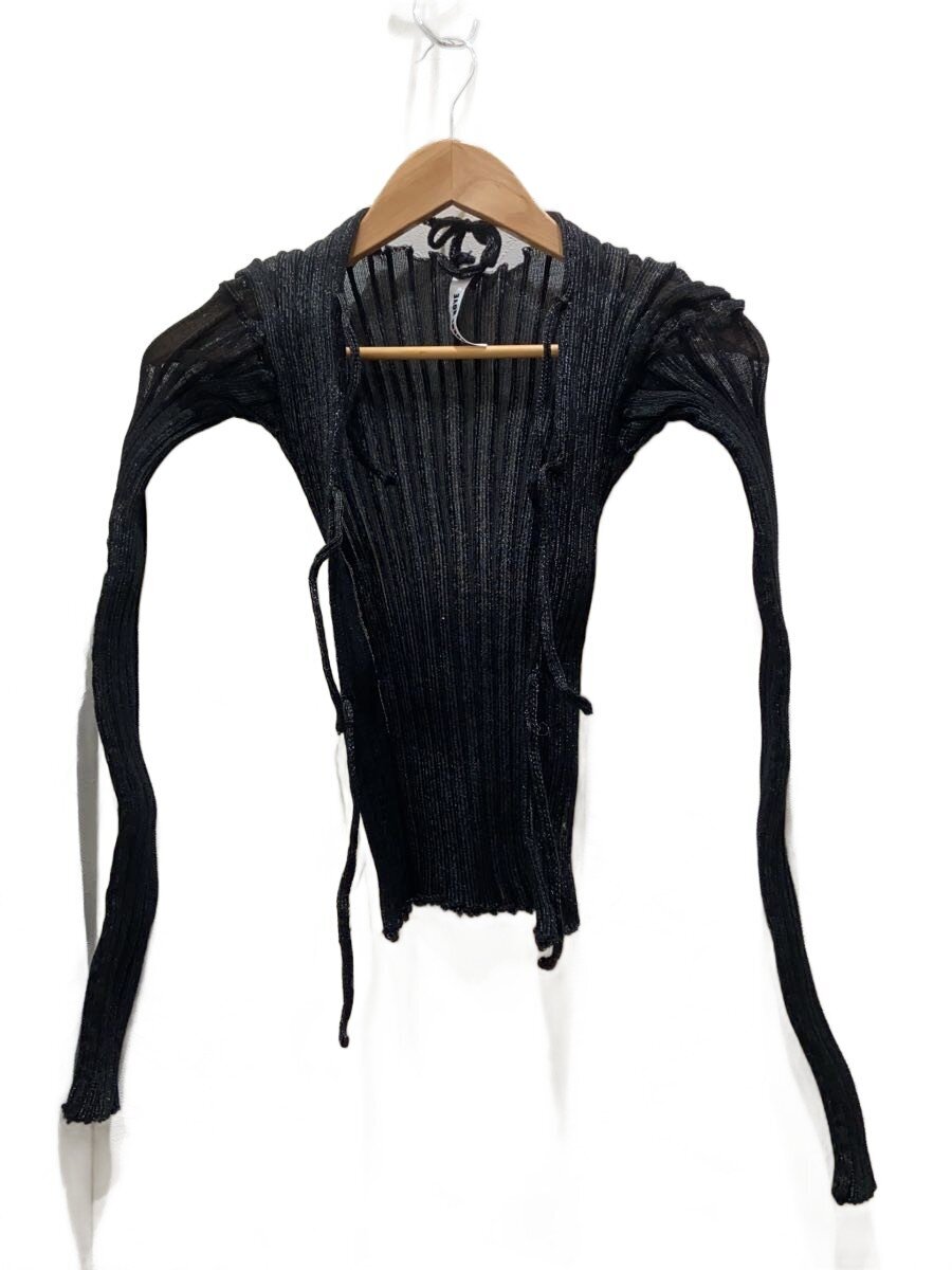 Rib Bow Cardigan/XS/コットン/BLK/無地/040134
