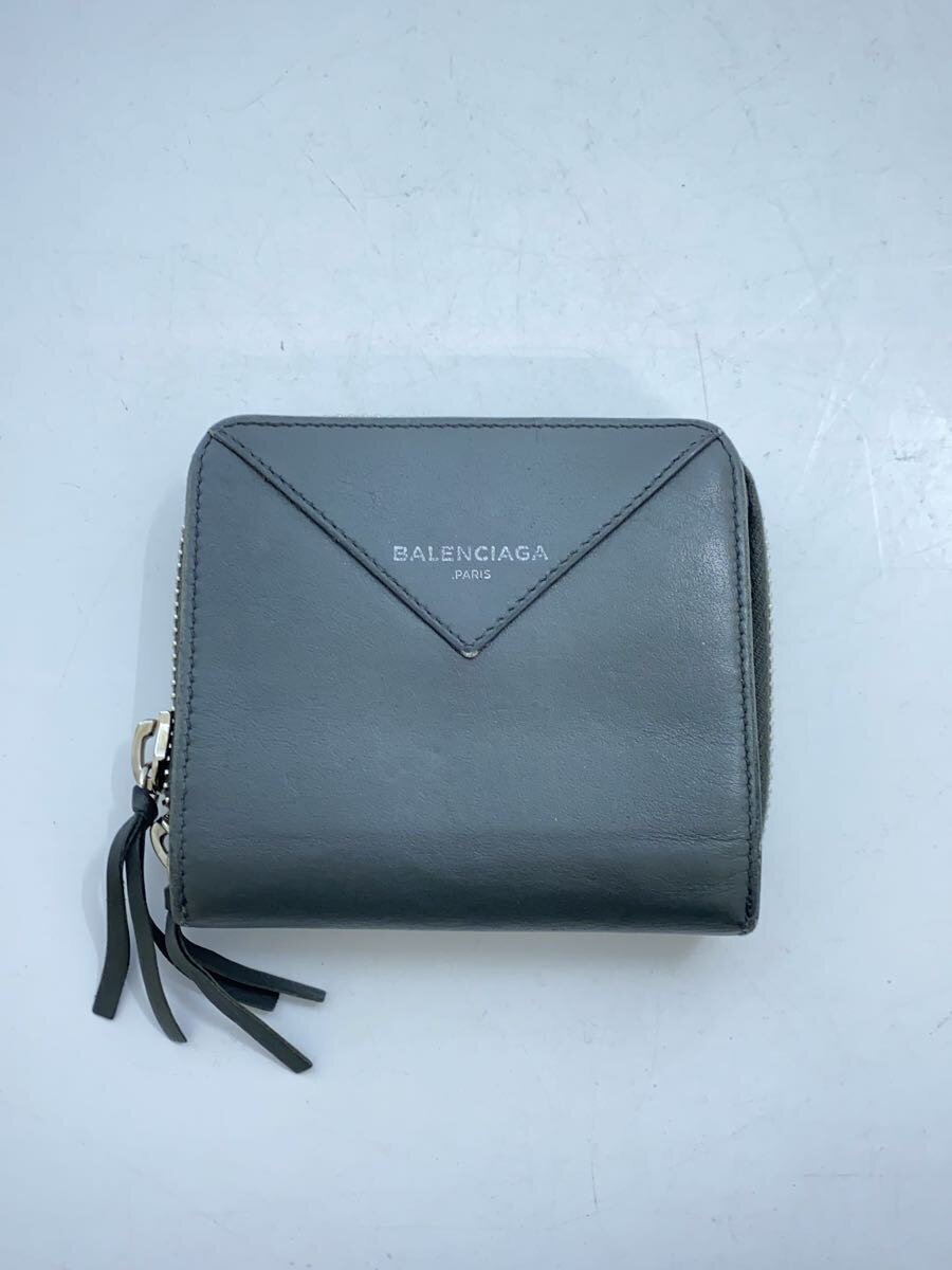 【中古】BALENCIAGA◆2つ折り財布/レザー/GRY/無地/メンズ/371662-1110【服飾雑貨他】