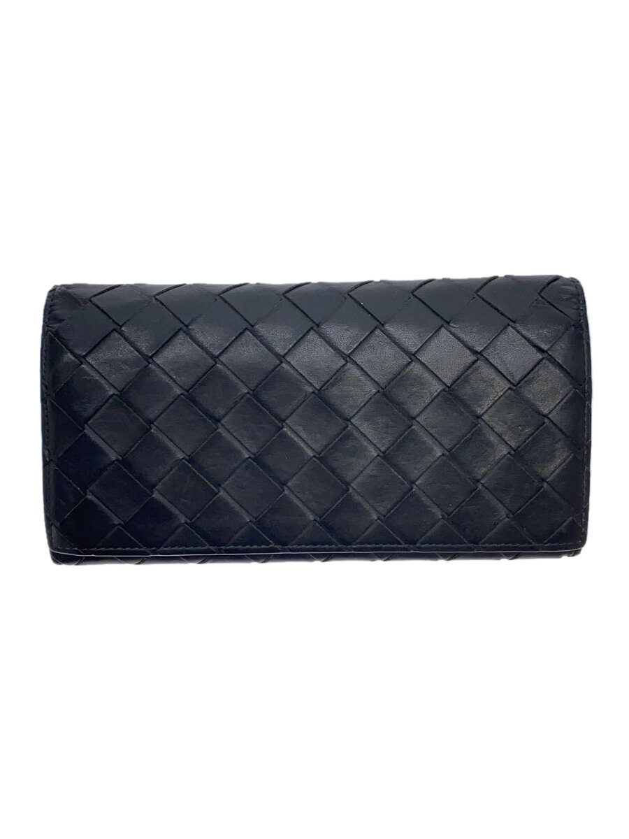 【中古】BOTTEGA VENETA◆長財布/レザー/ブラック/メンズ/イントレチャート【服飾雑貨他】