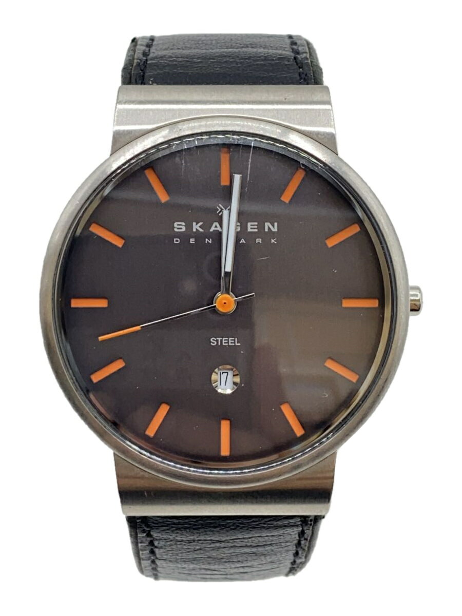 【中古】SKAGEN◆クォーツ腕時計/アナログ/レザー/BLK/351XLSLBMO【服飾雑貨他】