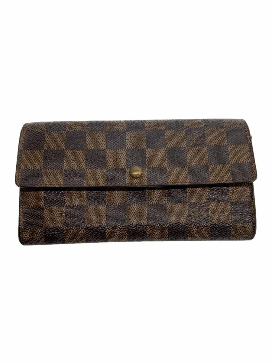 【中古】LOUIS VUITTON◆ポシェット・ポルト・モネ・カルト・クレディ_ダミエ・エベヌ_BRW/PVC/BRW/総柄/メンズ【服飾雑貨他】