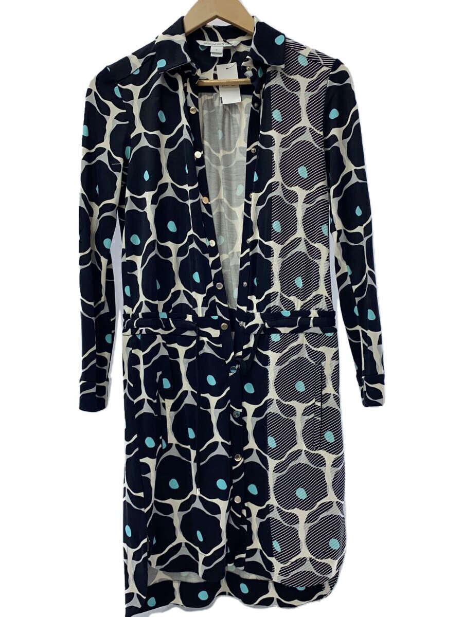 【中古】DIANE von FURSTENBERG◆長袖ワンピース/0/シルク/BLK/総柄/404-142373【レディースウェア】