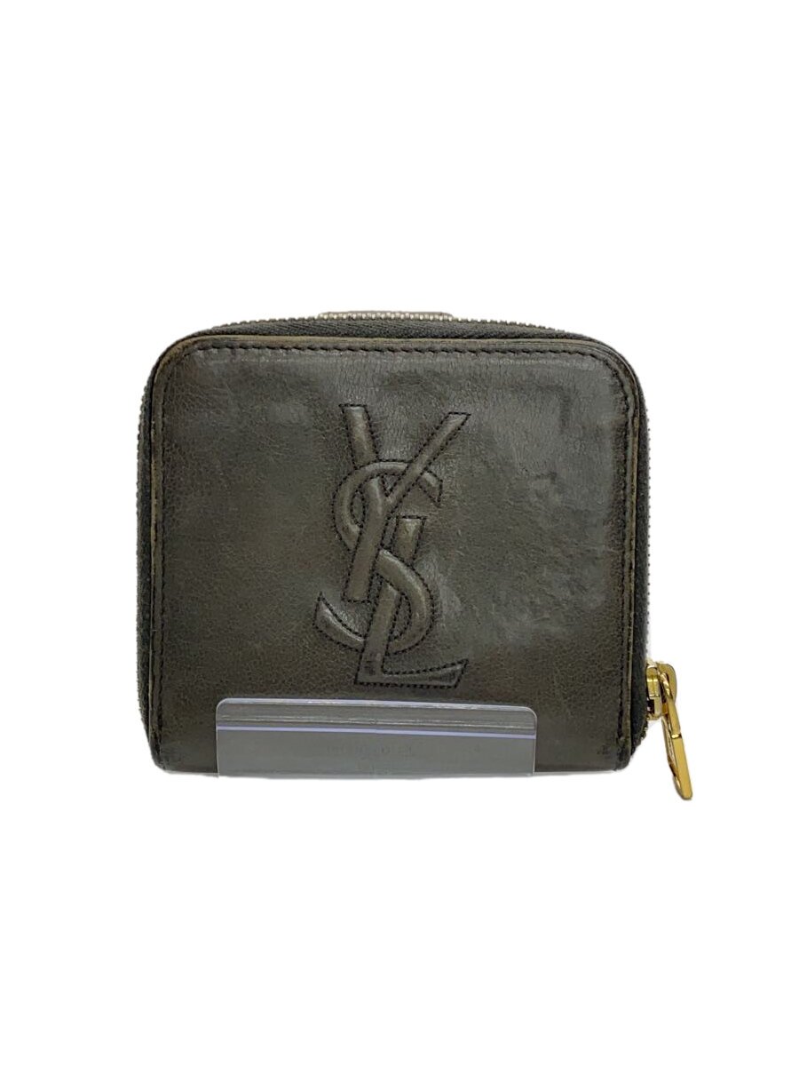 YVES SAINT LAURENT rive gauche◆2つ折り財布/レザー/GRY/無地/レディース/568985