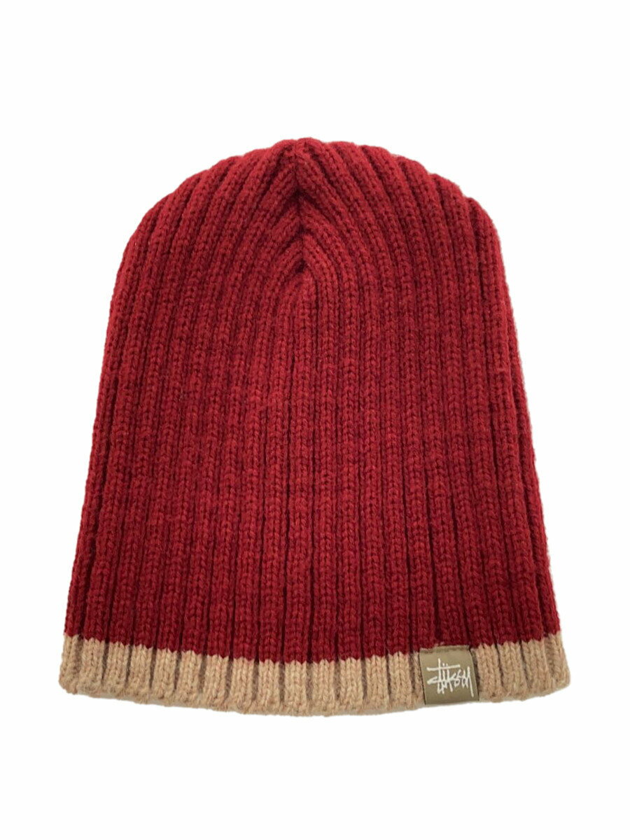 【中古】STUSSY◆90-00s/USA製/ニットキャップ/ビーニ/RED/メンズ【服飾雑貨他】