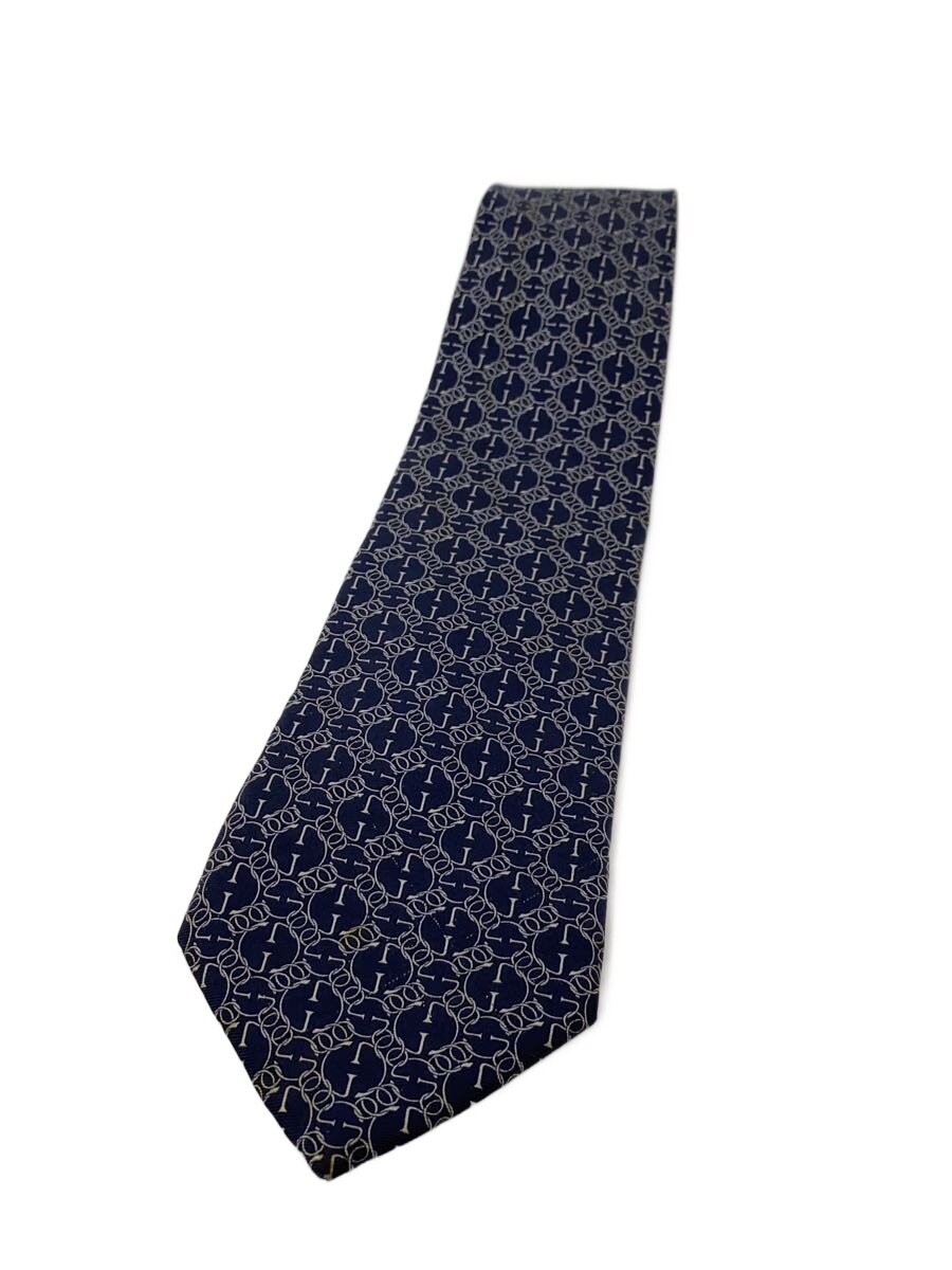 【中古】GUCCI◆ネクタイ/シルク/NVY/総柄/メンズ【服飾雑貨他】