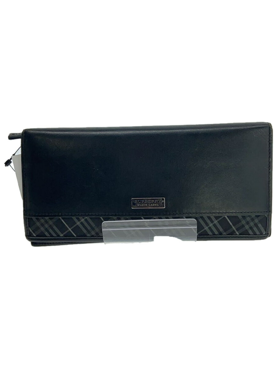 【中古】BURBERRY BLACK LABEL◆長財布/レザー/BLK/無