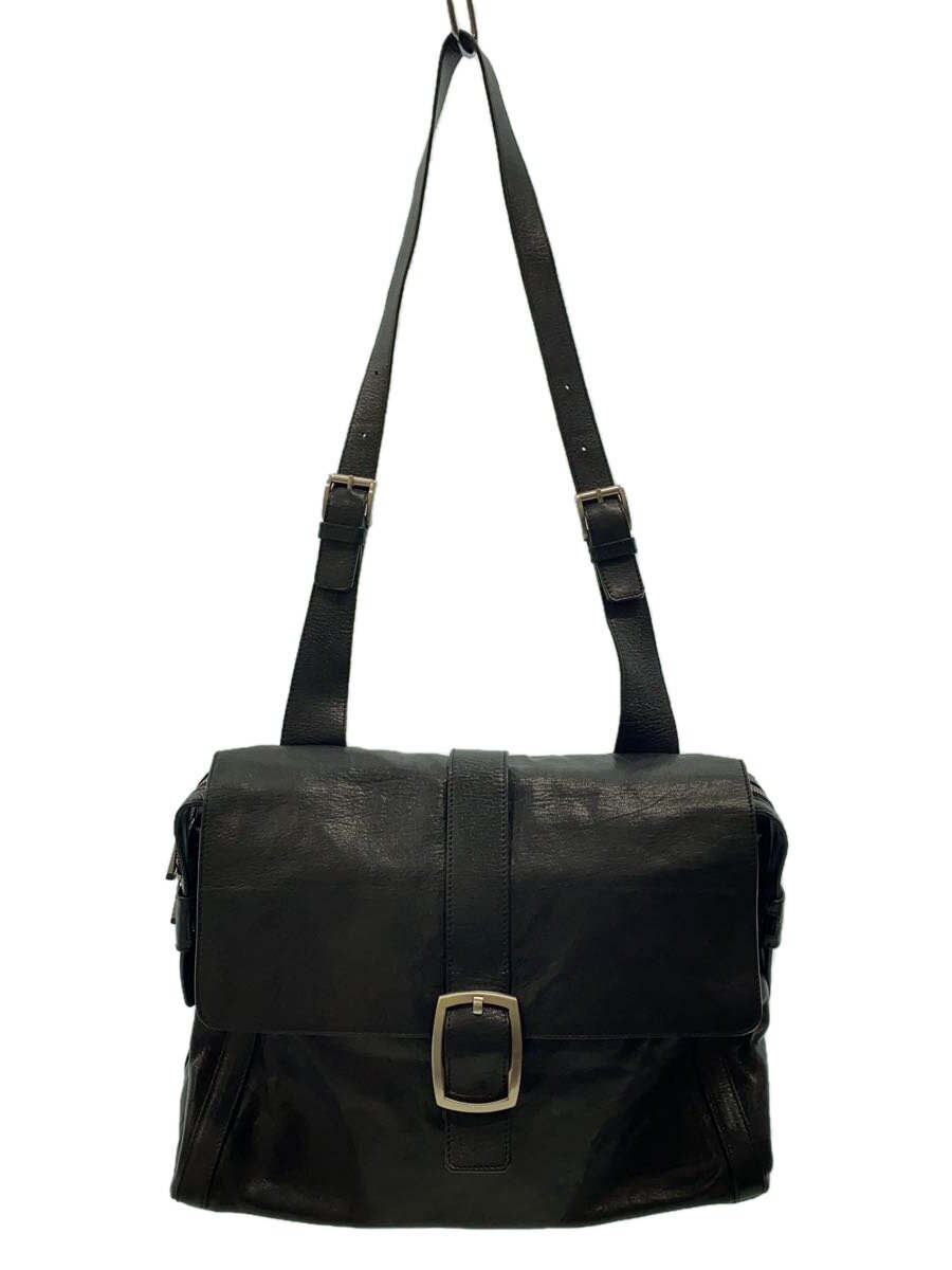 【中古】EMPORIO ARMANI◆EMPORIO ARMANI/ショルダーバッグ/レザー/BLK/無地/黒【バッグ】