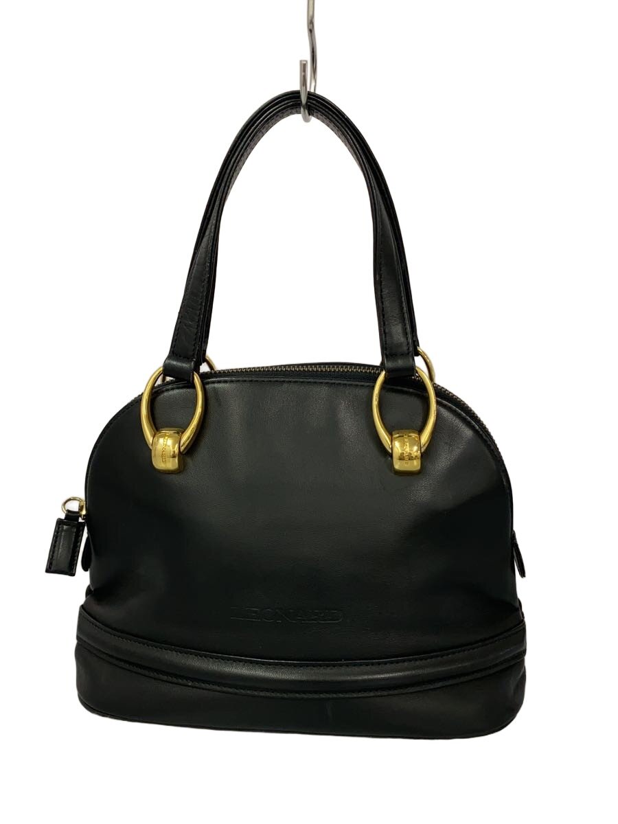 【中古】LEONARD◆ロゴ型押し/ハンドバッグ/レザー/BLK/無地【バッグ】