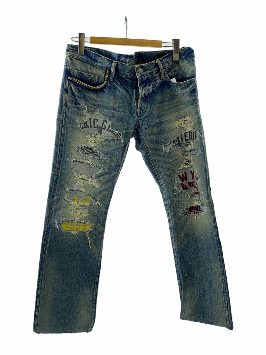 【中古】HYSTERIC GLAMOUR◆ボトム/34/コットン/BLU/0204AP06/CPR加工クラッシュリペアデニムパンツ【メンズウェア】