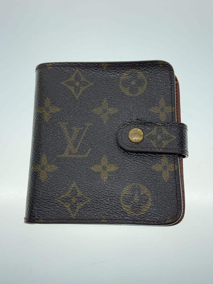 【中古】LOUIS VUITTON◆コンパクト・ジップ_モノグラム・キャンバス_BRW/PVC/BRW/レディース【服飾雑貨他】