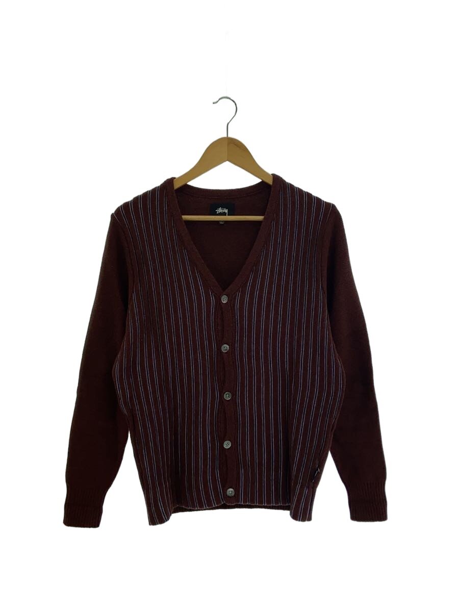 【中古】STUSSY◆カーディガン(薄手)/XS/コットン/BRD/ストライプ【メンズウェア】