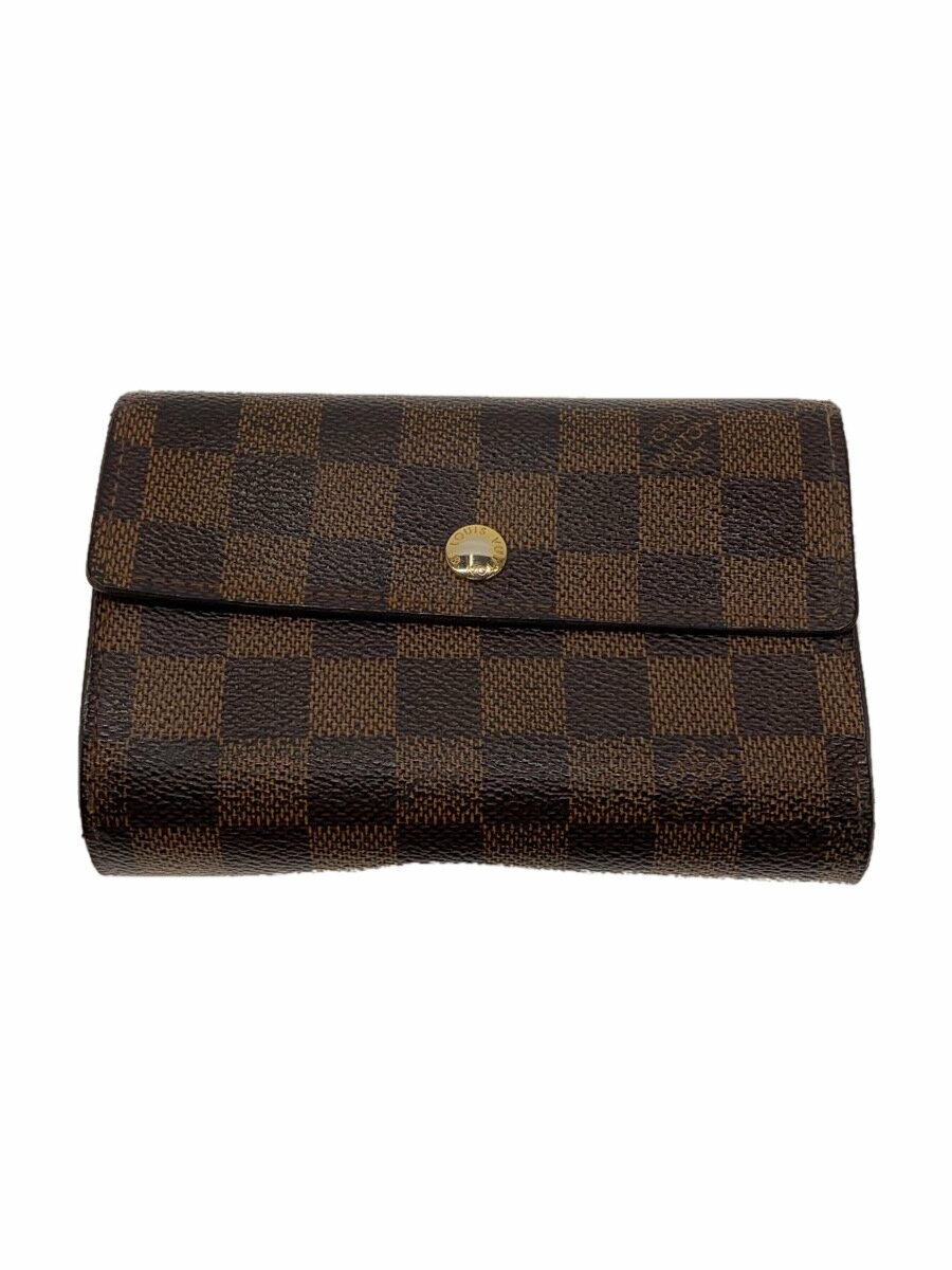 【中古】LOUIS VUITTON◆ポルト・フォイユ・アレクサンドラ_ダミエ・エベヌ_BRW/PVC/BRW/レディース【服飾雑貨他】