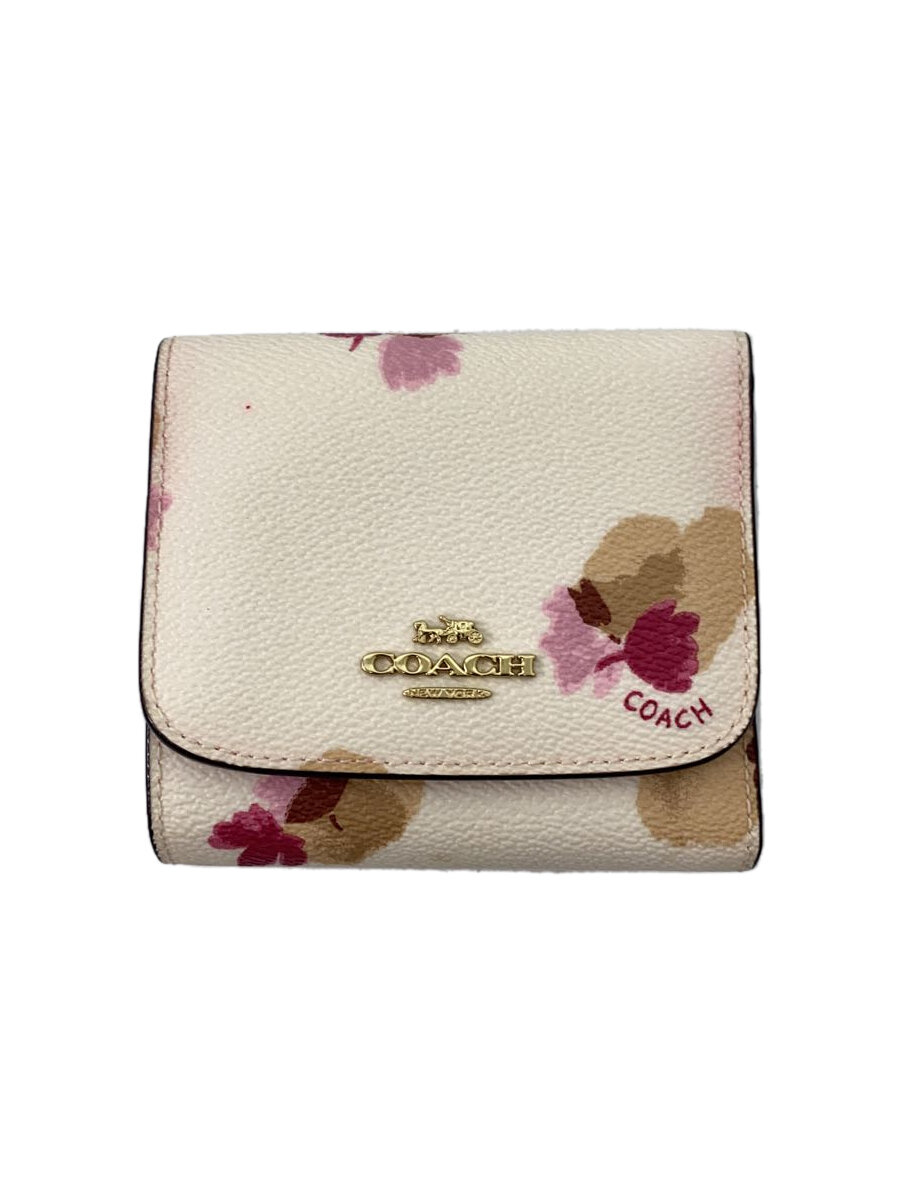 【中古】COACH◆3つ折り財布/レザー/WHT/花柄/レディース【服飾雑貨他】