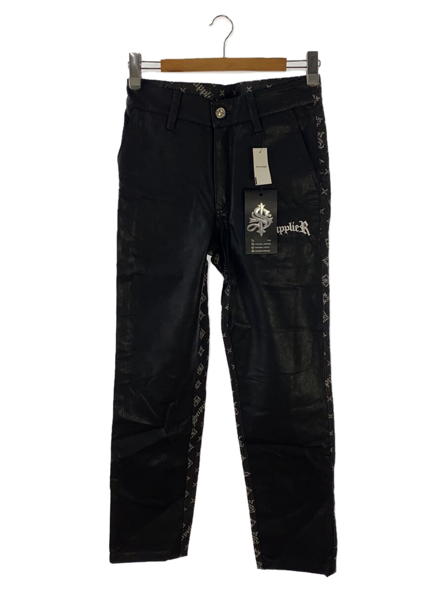【中古】SUPPLIER◆MONOGRAM LEATHER PANTS/コットン/BLK【メンズウェア】