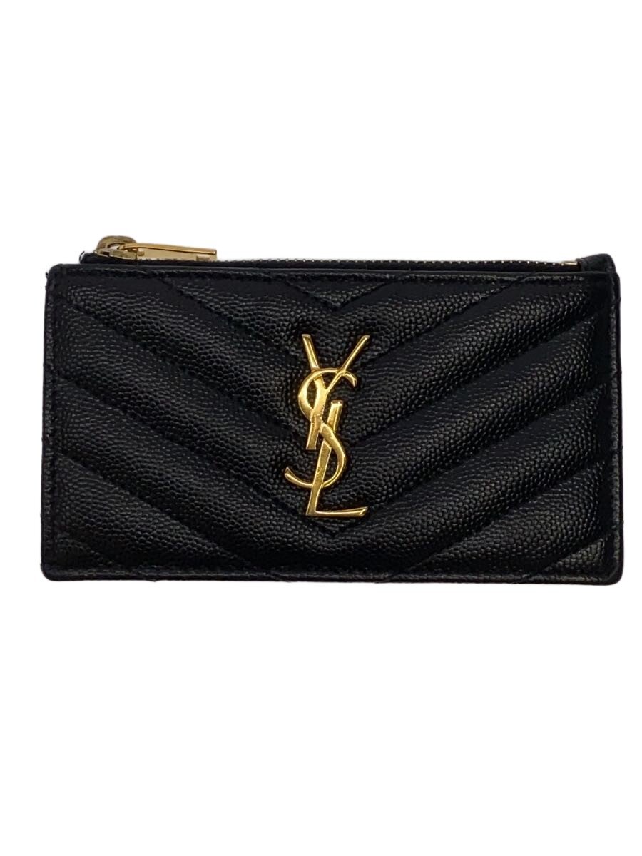 【中古】YVES SAINT LAURENT◆フラグメントジップカードケース/レザー/BLK/レディース/607915//【服飾雑貨他】