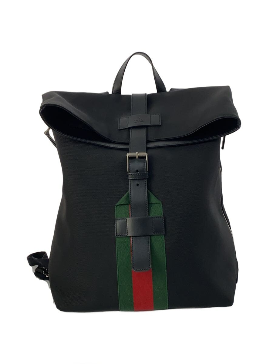 GUCCI - 【中古】GUCCI◆リュックサック_テクノキャンバス/キャンバス/BLK【バッグ】