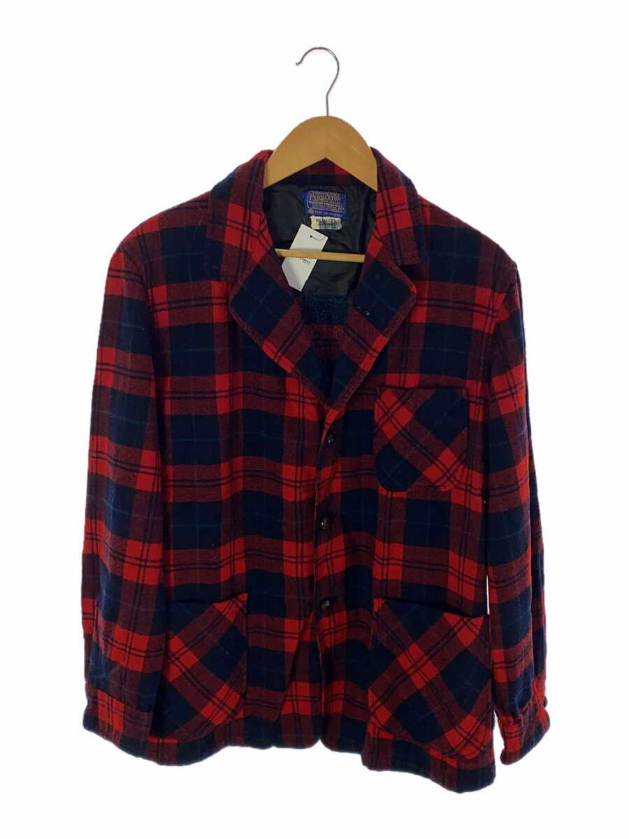 【中古】PENDLETON◆60s/VINTAGE/クルミボタン/丸襟/ジャケット/L/ウール/RED/チェック【メンズウェア】