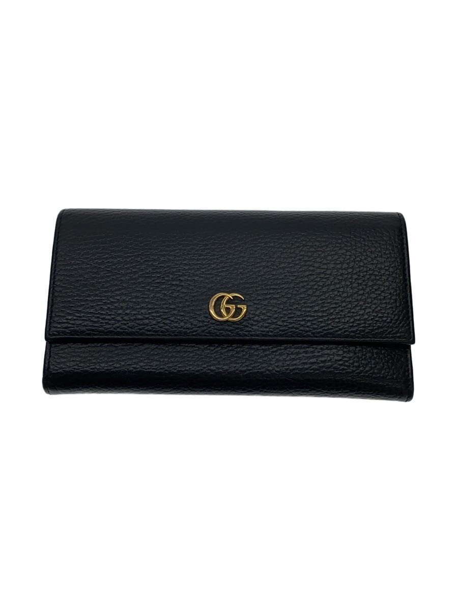 【中古】GUCCI◆長財布_GGマーモント/レザー/BLK/無地/メンズ【服飾雑貨他】