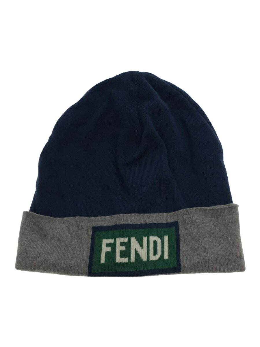 楽天2nd STREET 楽天市場店【中古】FENDI◆KIDS カシミア混ニットキャップ（ビーニー）/サイズIII/コットン/NVY-GRY【服飾雑貨他】