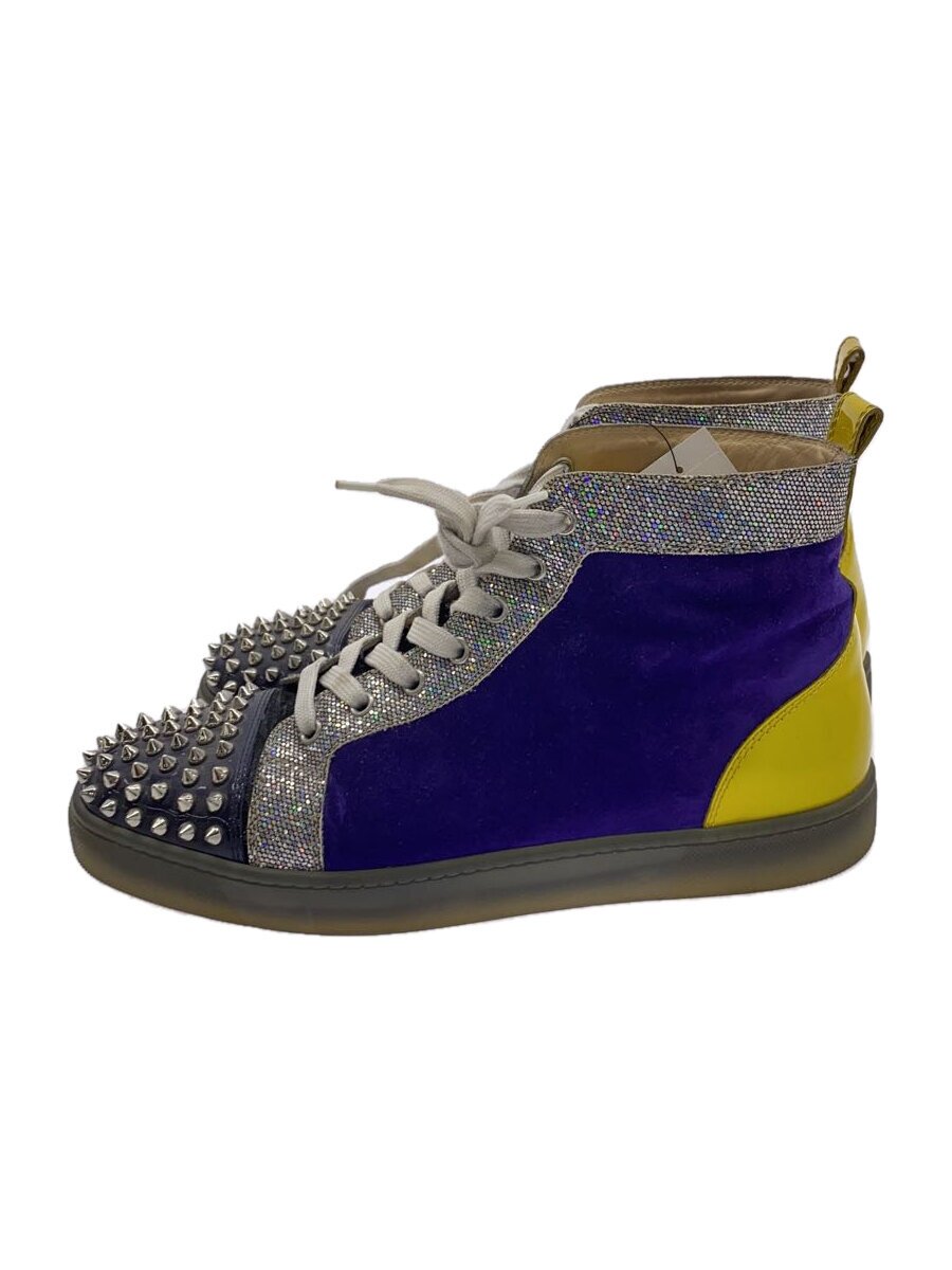【中古】Christian Louboutin◆ルイスフラット/グリッターラメ/スパイクスタッズ/ハイカットスニーカー/42/パープル//【シューズ】