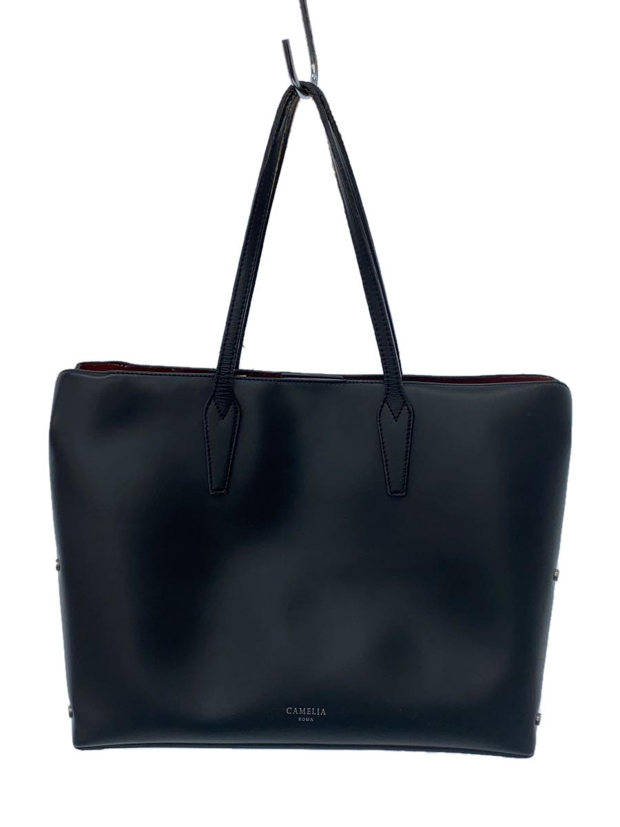 【中古】CAMELIA ROMA◆トートバッグ/レザー/BLK/無地【バッグ】
