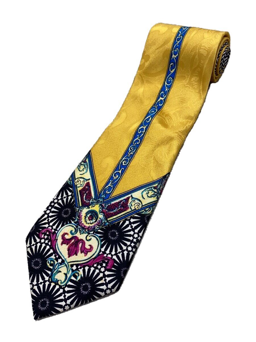【中古】GIANNI VERSACE◆ネクタイ/シルク/イエロー/総柄/メンズ【服飾雑貨他】