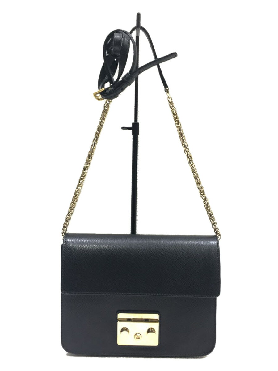 【中古】FURLA◆ショルダーバッグ/レザー/BLK/2点替え付きセット/メトロポリス【バッグ】