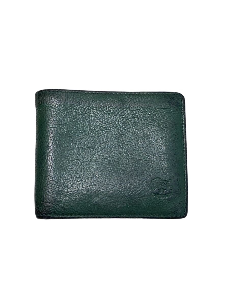 【中古】IL BISONTE◆2つ折り財布/レザー/グリーン/メンズ【服飾雑貨他】