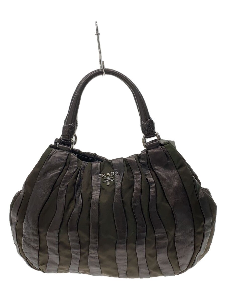PRADA - 【中古】PRADA◆ハンドバッグ/--/KHK/ストライプ【バッグ】