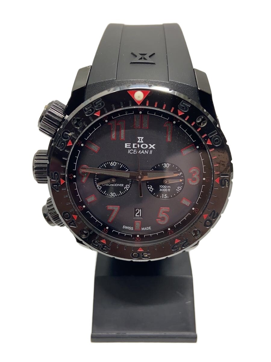 【中古】EDOX◆クォーツ腕時計/アナログ/ラバー/RED/BLK/10304【服飾雑貨他】