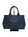 【中古】PRADA◆トートバッグ/キャンバス/BLU【バッグ】