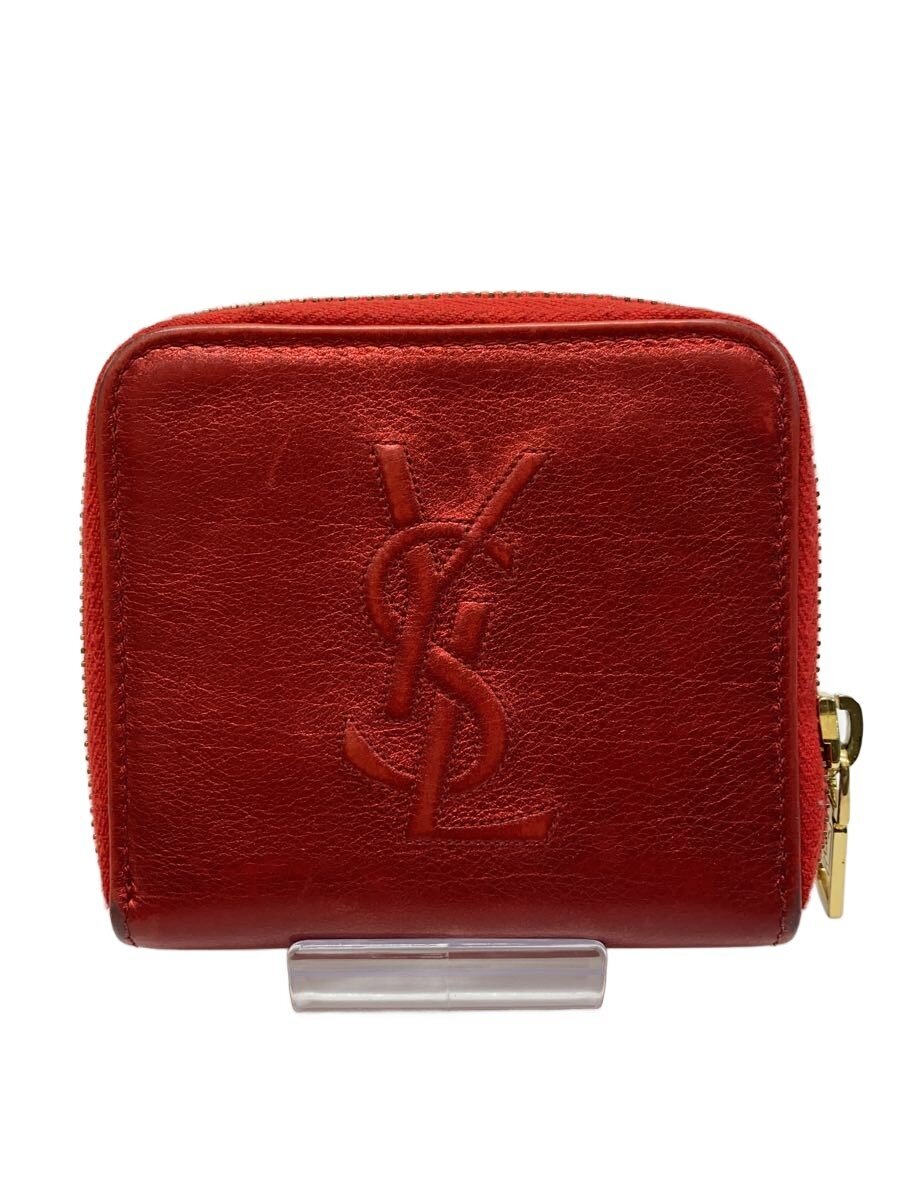 【中古】YVES SAINT LAURENT◆2つ折り財布/レザー/RED/レディース【服飾雑貨他】