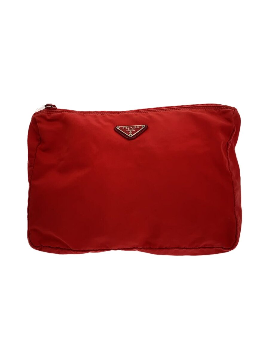 【中古】PRADA◆ポーチ/ナイロン/RED/無地【バッグ】