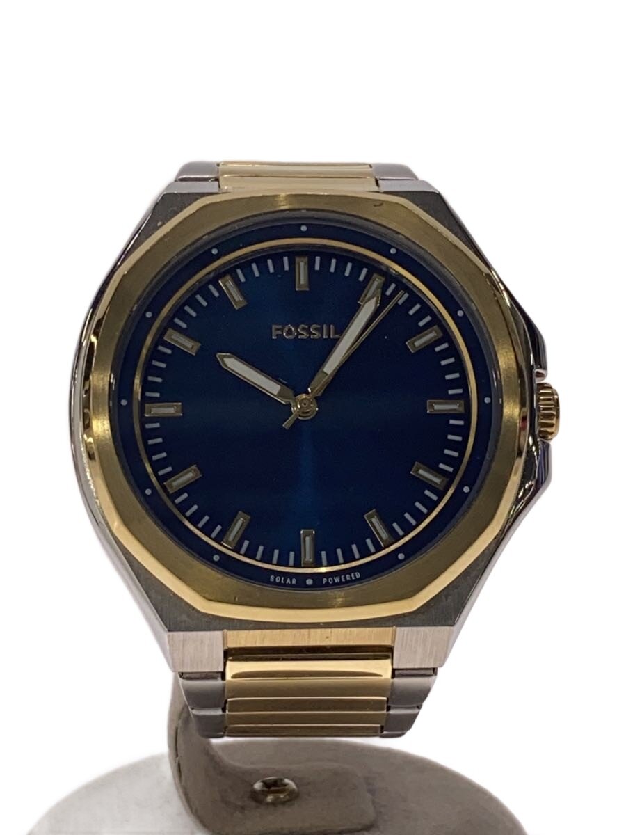 【中古】FOSSIL◆ソーラー腕時計/アナログ/ステンレス/NVY/GLD/bq2768【服飾雑貨他】