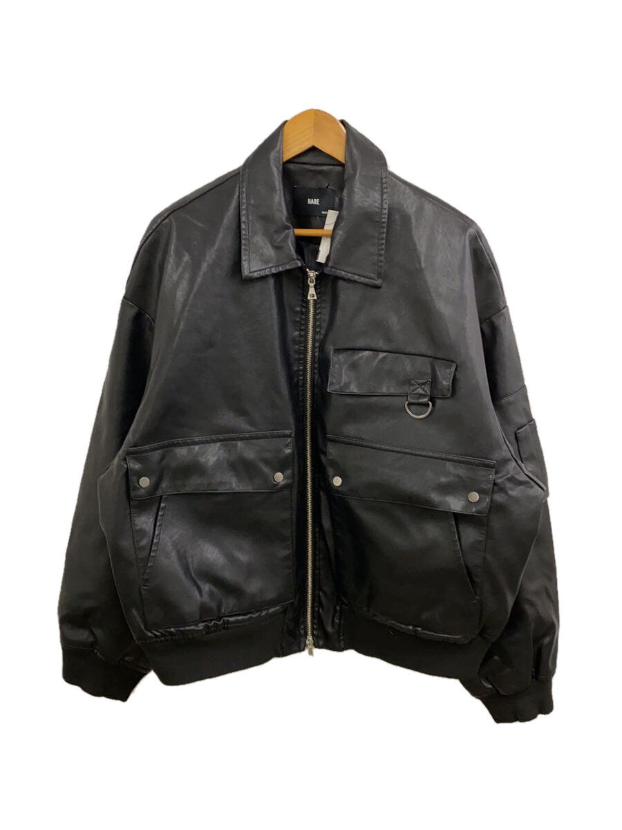 【中古】HARE◆レザージャケット・ブルゾン/M/レザー/BLK/無地/HA030005ST【メンズウェア】