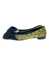 【中古】MIU MIU◆リボンジャカード/フラットパンプス/38/GLD【シューズ】