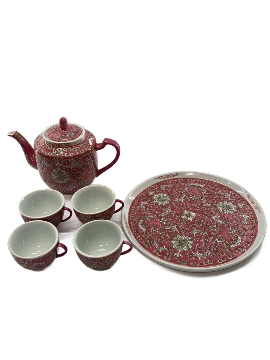 【中古】景徳鎮/ティーポットカッププレートセット/6点セット/PNK【キッチン用品】