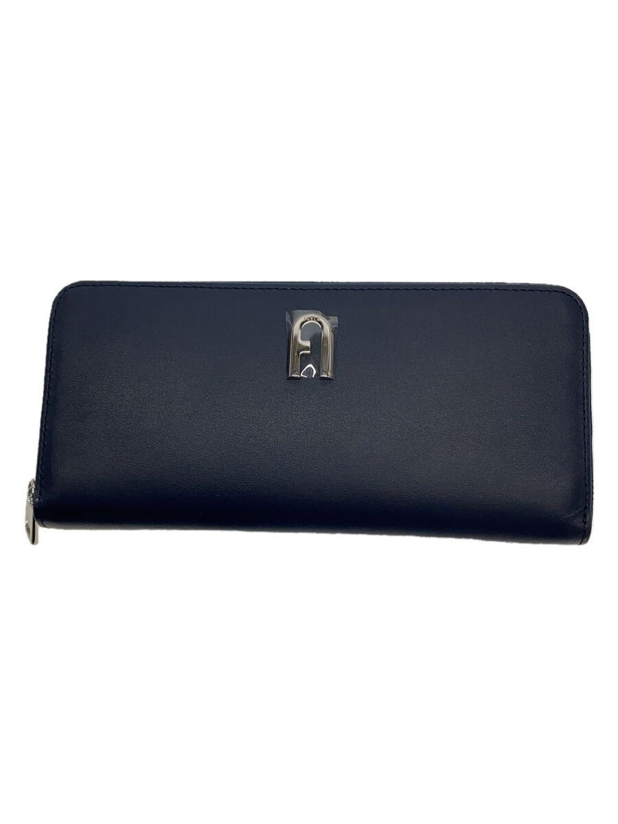 【中古】FURLA◆長財布/レザー/NVY/無地/レディース【服飾雑貨他】