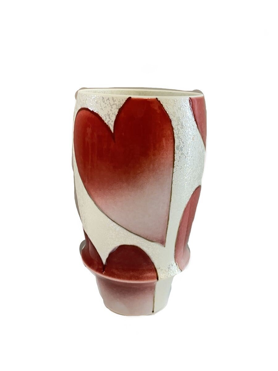 【中古】有田焼(田清窯)◆ビアグラス/白地/ハート柄【キッチン用品】