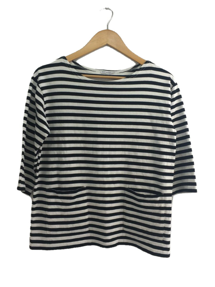 【中古】marimekko◆7分袖カットソー/S/コットン/WHT/ストライプ/5263141575-0061502【レディースウェア】