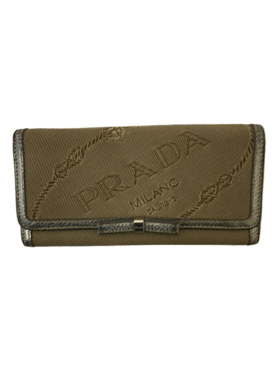 【中古】PRADA◆長財布/キャンバス/BEG/レディース/1M1132【服飾雑貨他】