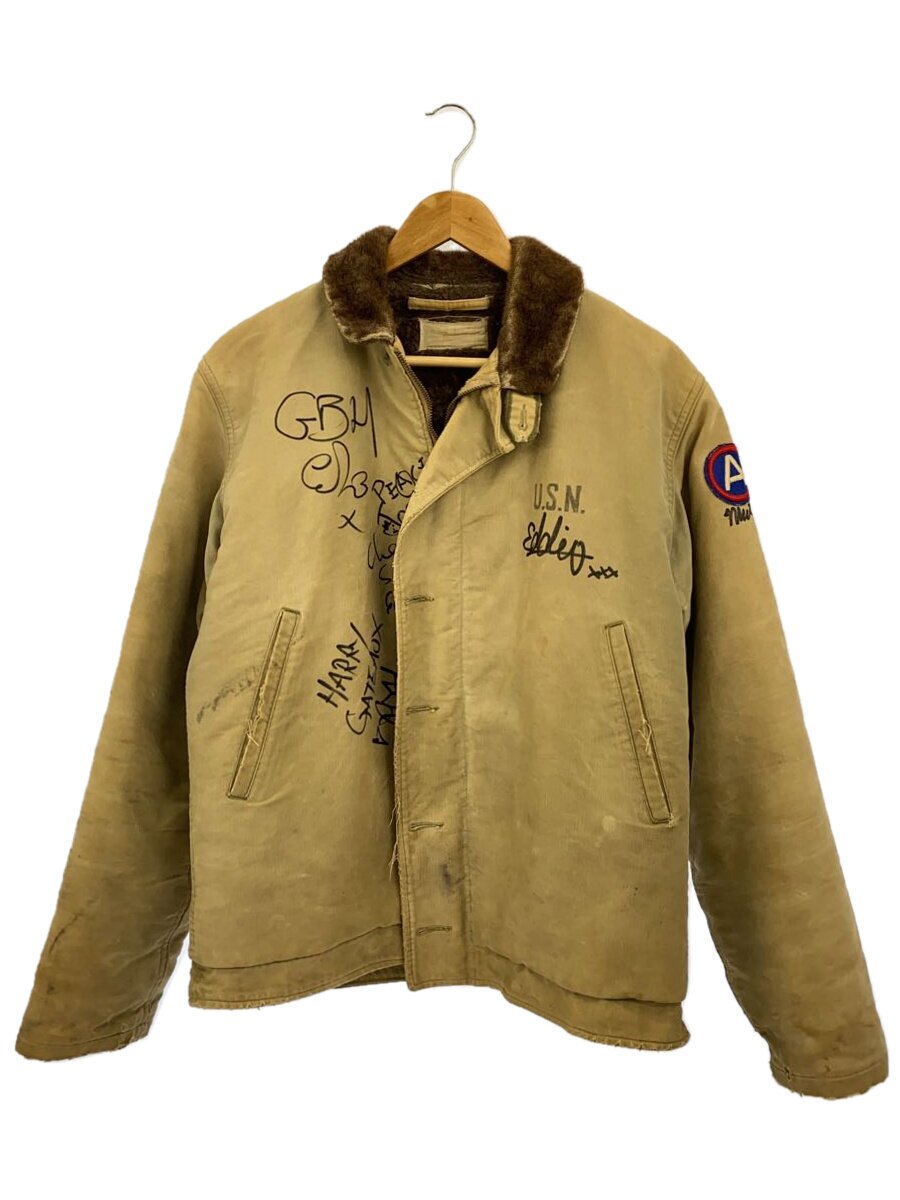 【中古】U.S.NAVY◆推定40~50s/N1/デッキジャケット/裏ボア・/BEG//【メンズウェア】