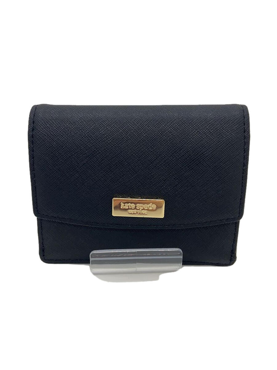 【中古】kate spade new york◆2つ折り財布/レザー/BLK/無地/レディース/S1008【服飾雑貨他】