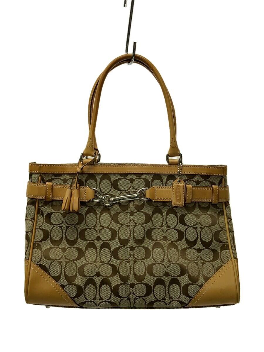 【中古】COACH◆トートバッグ_シグネチャー/キャンバス/BEG【バッグ】