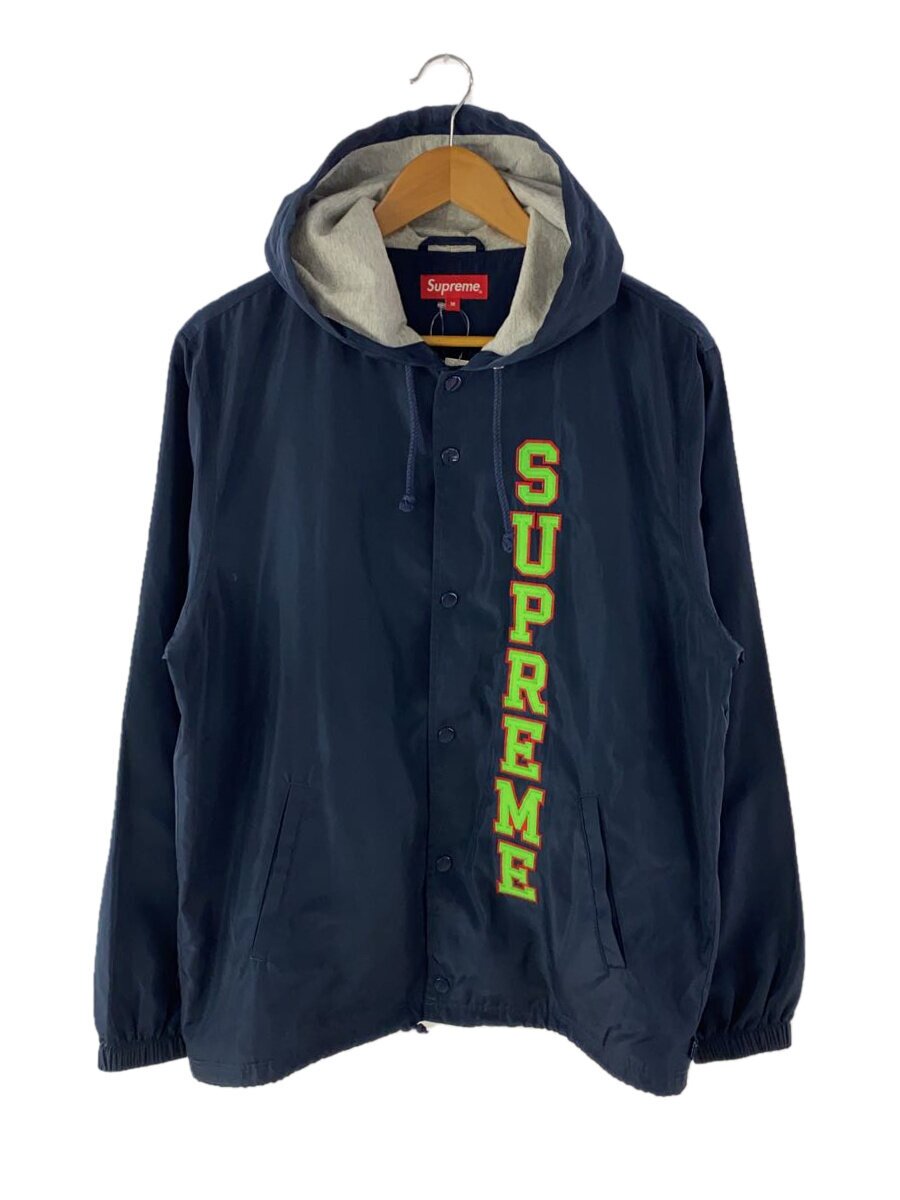 【中古】Supreme◆Vertical Logo Hooded Coaches Jacket/M/ポリエステル/NVY/無地//【メンズウェア】