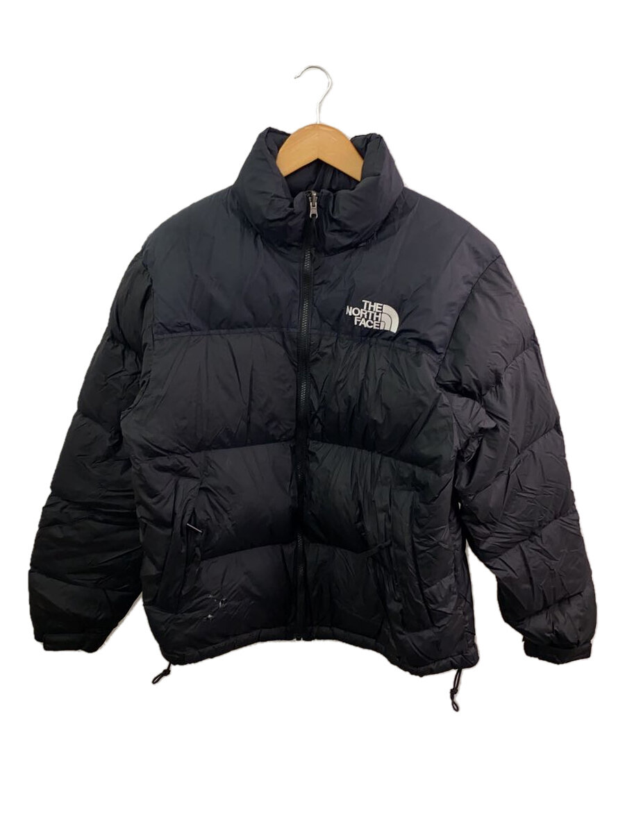 【中古】THE NORTH FACE◆ダウンジャケット/M/ポリエステル/BLK/無地/フロント破損アリ【メンズウェア】
