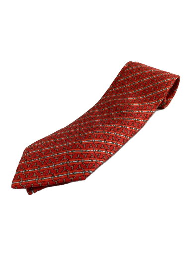 【中古】HERMES◆ネクタイ/シルク/RED/総柄/レディース【服飾雑貨他】 【中古】HERMES◆ネクタイ/シルク/RED/総柄/レディース【服飾雑貨他】