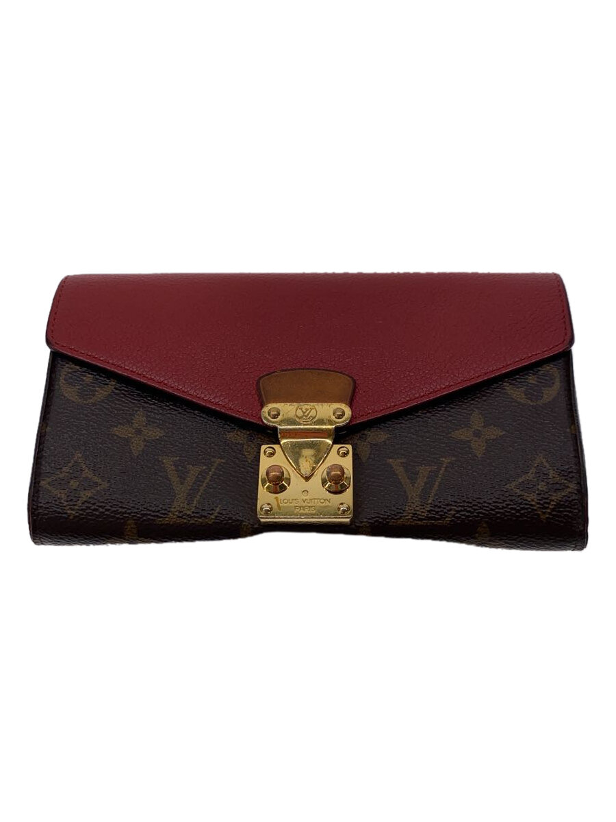 【中古】LOUIS VUITTON◆ポルト・フォイユ・パラス_トリヨン_モノグラム・キャンバス_RED/PVC/BRW/レディース【服飾雑貨他】